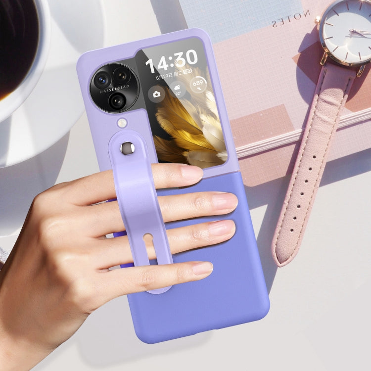 For OPPO Find N3 Flip Wrist-strap Plain Leather Phone Case(Pink) - Find N3 Flip Cases by PMC TechLife | Online Shopping South Africa | PMC TechLife