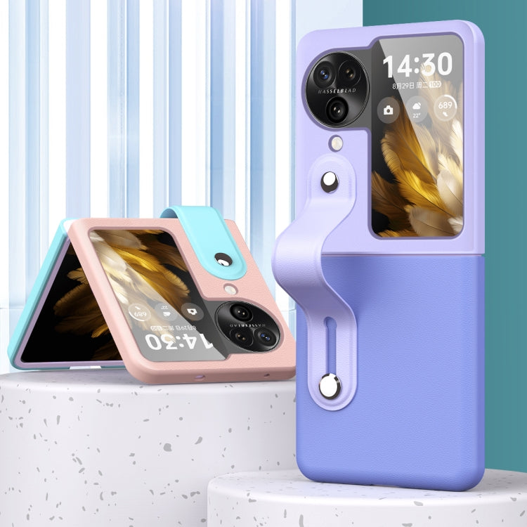 For OPPO Find N3 Flip Wrist-strap Plain Leather Phone Case(Gourin) - Find N3 Flip Cases by PMC TechLife | Online Shopping South Africa | PMC TechLife | Buy Now Pay Later Mobicred