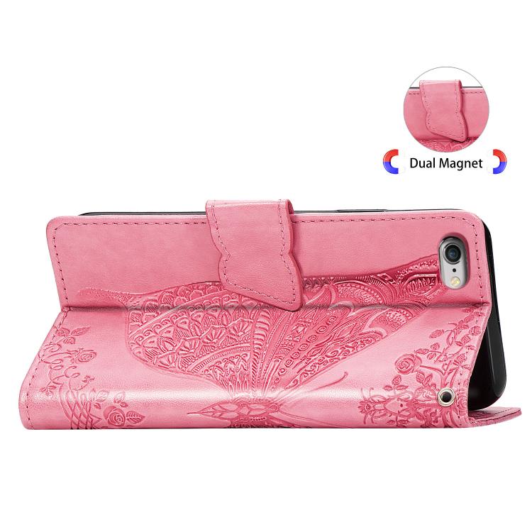 For iPhone 16e Butterfly Love Flower Embossed Leather Phone Case(Pink) - iPhone 16e Cases by PMC TechLife | Online Shopping South Africa | PMC TechLife | Buy Now Pay Later Mobicred