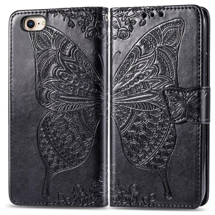 For iPhone 16e Butterfly Love Flower Embossed Leather Phone Case(Black) - iPhone 16e Cases by PMC TechLife | Online Shopping South Africa | PMC TechLife | Buy Now Pay Later Mobicred