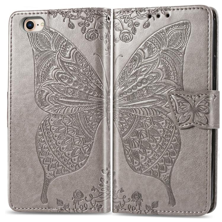 For iPhone 16e Butterfly Love Flower Embossed Leather Phone Case(Gray) - iPhone 16e Cases by PMC TechLife | Online Shopping South Africa | PMC TechLife | Buy Now Pay Later Mobicred
