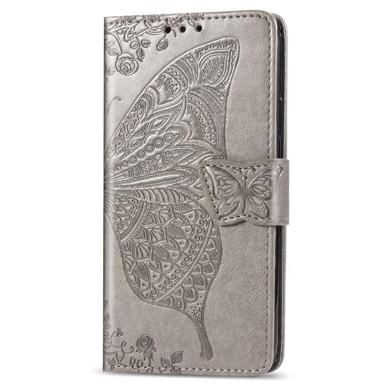 For iPhone 16e Butterfly Love Flower Embossed Leather Phone Case(Gray) - iPhone 16e Cases by PMC TechLife | Online Shopping South Africa | PMC TechLife | Buy Now Pay Later Mobicred