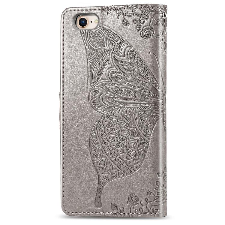 For iPhone 16e Butterfly Love Flower Embossed Leather Phone Case(Gray) - iPhone 16e Cases by PMC TechLife | Online Shopping South Africa | PMC TechLife | Buy Now Pay Later Mobicred