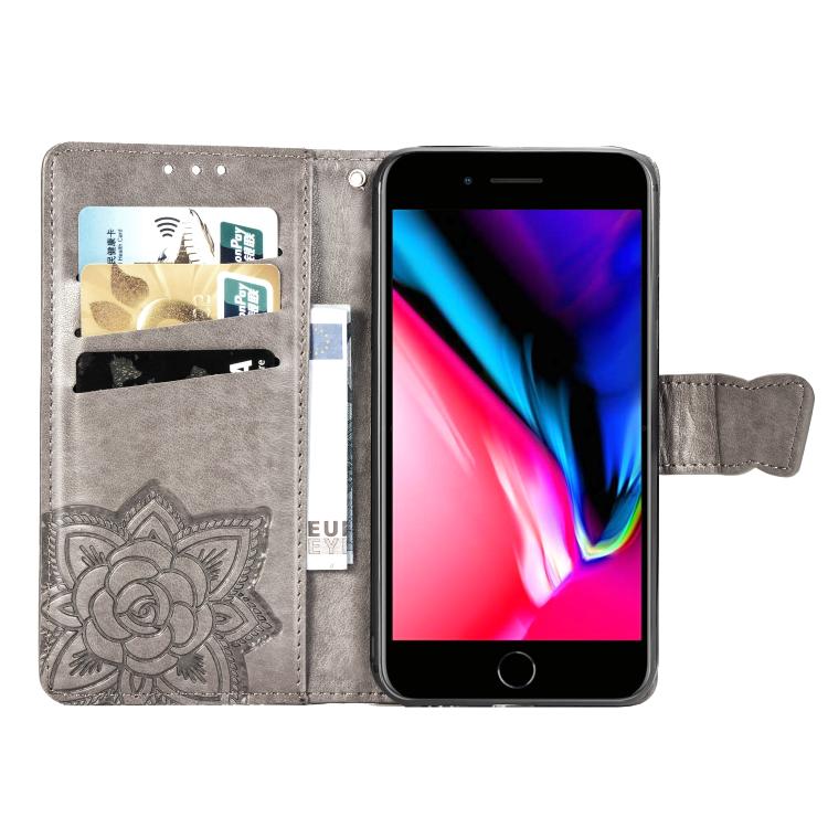For iPhone 16e Butterfly Love Flower Embossed Leather Phone Case(Gray) - iPhone 16e Cases by PMC TechLife | Online Shopping South Africa | PMC TechLife | Buy Now Pay Later Mobicred