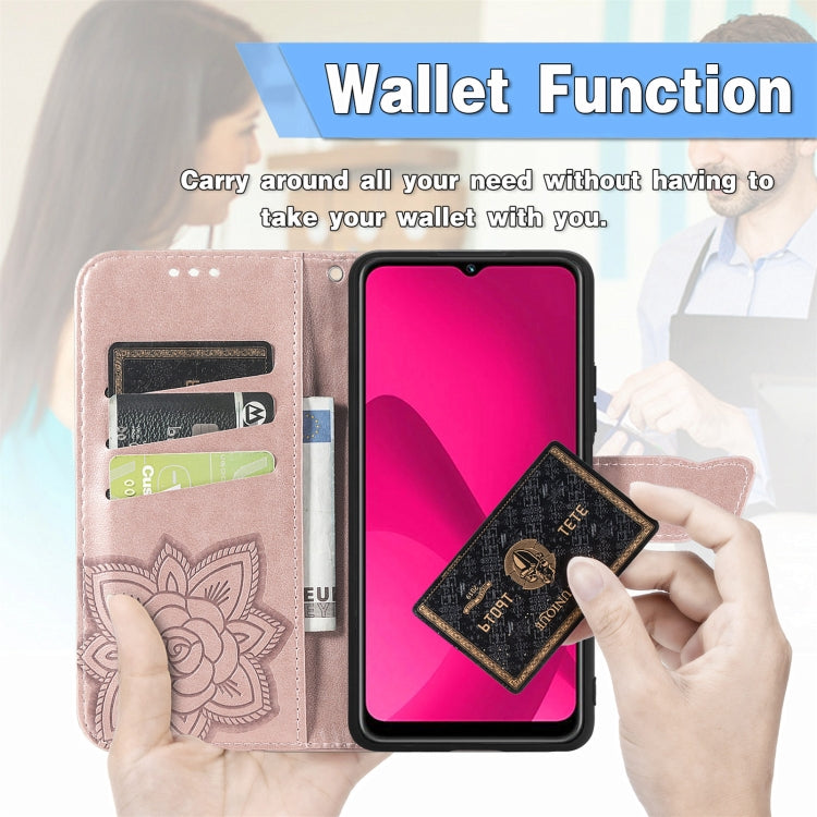 For iPhone 16e Butterfly Love Flower Embossed Leather Phone Case(Rose Gold) - iPhone 16e Cases by PMC TechLife | Online Shopping South Africa | PMC TechLife | Buy Now Pay Later Mobicred