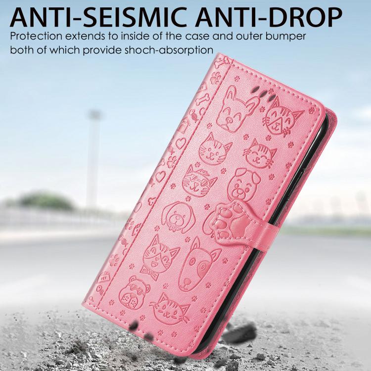 For iPhone 16e Cat and Dog Embossed Leather Phone Case(Pink) - iPhone 16e Cases by PMC TechLife | Online Shopping South Africa | PMC TechLife | Buy Now Pay Later Mobicred