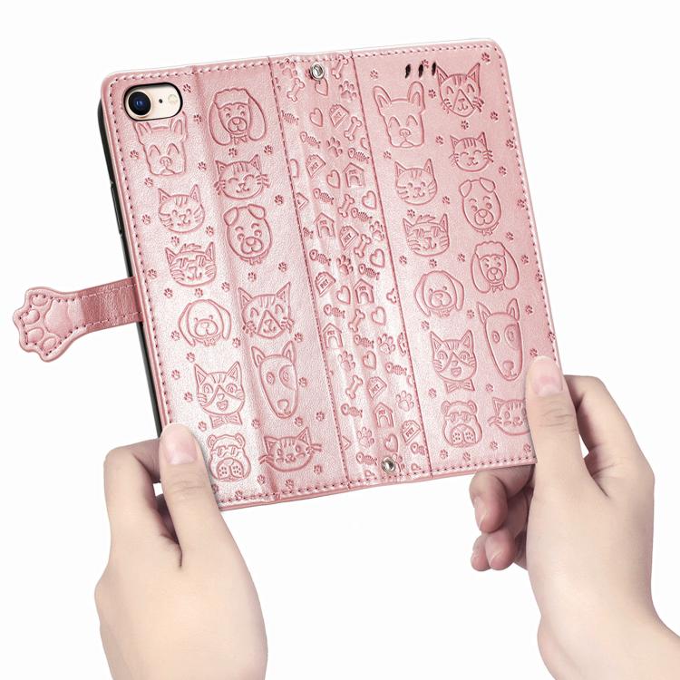 For iPhone 16e Cat and Dog Embossed Leather Phone Case(Rose Gold) - iPhone 16e Cases by PMC TechLife | Online Shopping South Africa | PMC TechLife | Buy Now Pay Later Mobicred
