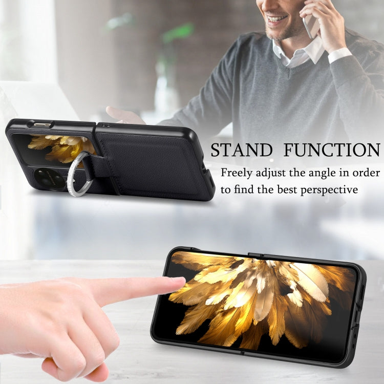 For OPPO Find N3 Flip Litchi PU Diamond-encrusted Ring Phone Case(Black) - Find N3 Flip Cases by PMC TechLife | Online Shopping South Africa | PMC TechLife