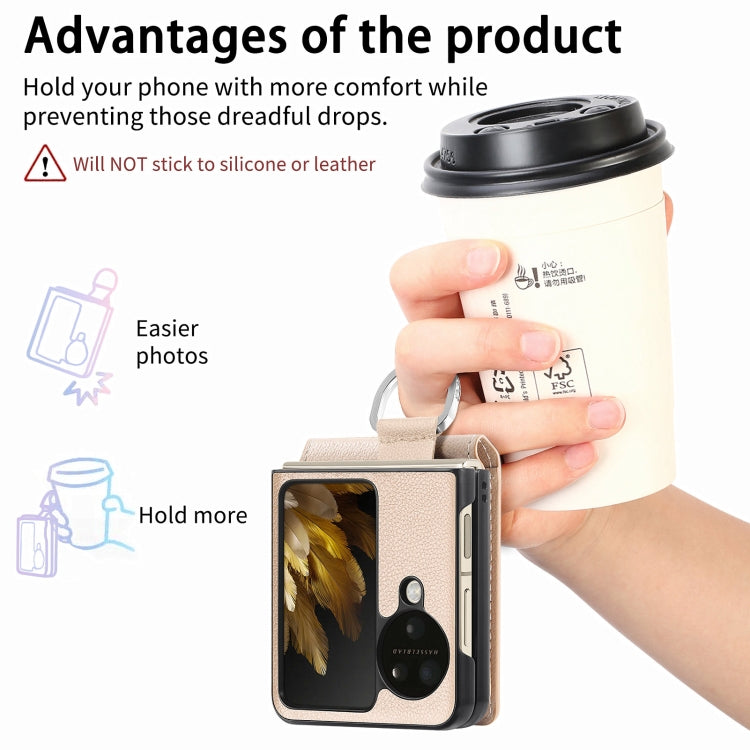 For OPPO Find N3 Flip Litchi PU Ring Holder Wallet Phone Case(Khaki) - Find N3 Flip Cases by PMC TechLife | Online Shopping South Africa | PMC TechLife