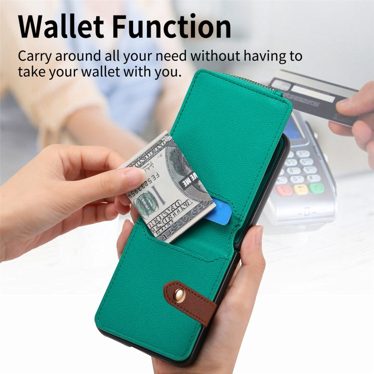 For OPPO Find N3 Flip Vertical Flip Zipper Wallet Ring Leather Phone Case(Green) - Find N3 Flip Cases by PMC TechLife | Online Shopping South Africa | PMC TechLife | Buy Now Pay Later Mobicred