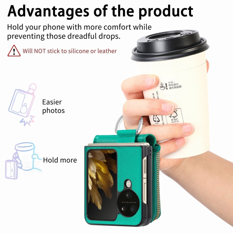 For OPPO Find N3 Flip Vertical Flip Zipper Wallet Ring Leather Phone Case(Green) - Find N3 Flip Cases by PMC TechLife | Online Shopping South Africa | PMC TechLife | Buy Now Pay Later Mobicred