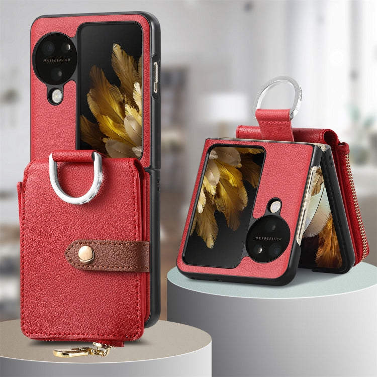 For OPPO Find N3 Flip Vertical Flip Zipper Wallet Ring Leather Phone Case(Red) - Find N3 Flip Cases by PMC TechLife | Online Shopping South Africa | PMC TechLife