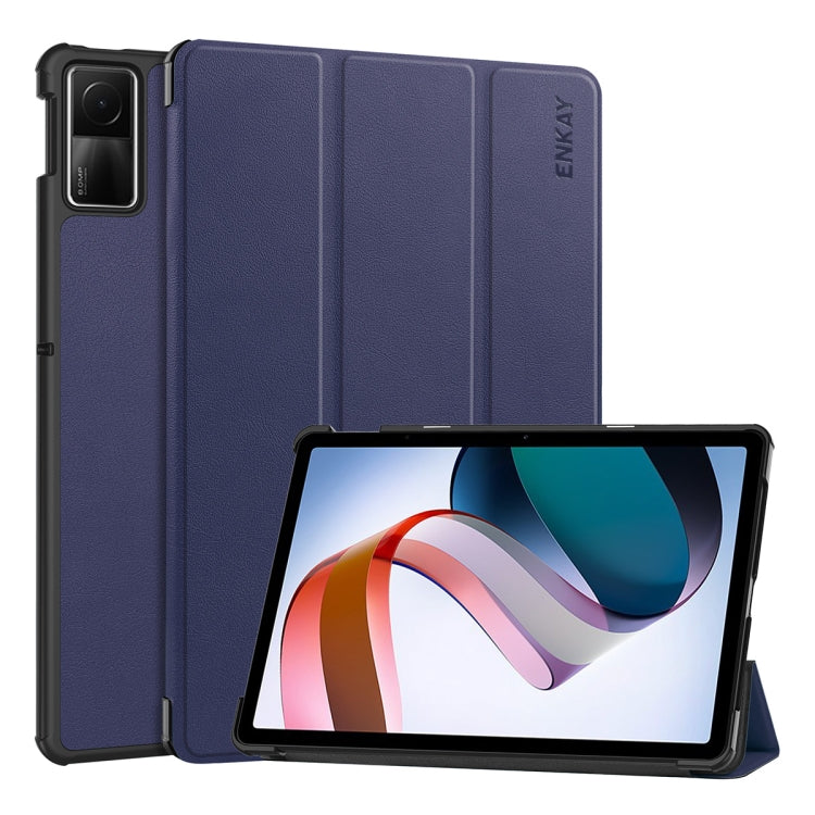 For Redmi Pad SE 11.0 ENKAY Tri-fold Custer Texture Leather Smart Tablet Case(Dark Blue) - free shipping - PMc TechLife - Order now!