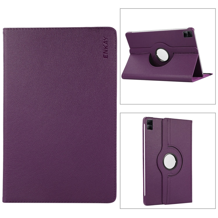 For Redmi Pad SE 11.0 ENKAY Hat-Prince 360 Degree Rotation Litchi Leather Smart Case(Dark Purple) - free shipping - PMc TechLife - Order now!