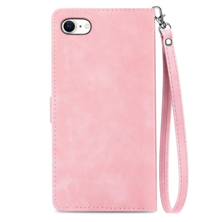 For iPhone 16e Embossed Flower Zipper Leather Phone Case(Pink) - iPhone 16e Cases by PMC TechLife | Online Shopping South Africa | PMC TechLife | Buy Now Pay Later Mobicred
