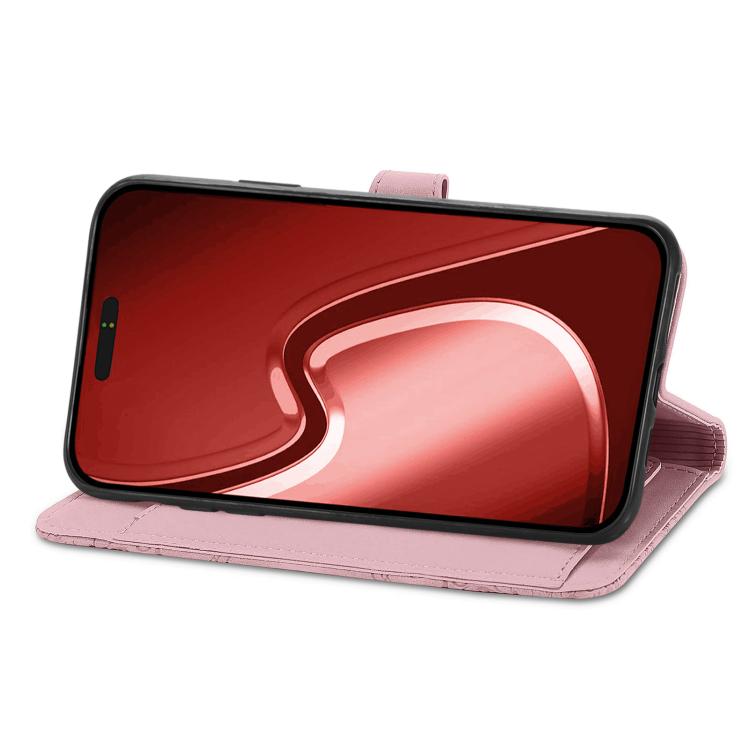 For iPhone 16e Embossed Flower Zipper Leather Phone Case(Pink) - iPhone 16e Cases by PMC TechLife | Online Shopping South Africa | PMC TechLife | Buy Now Pay Later Mobicred