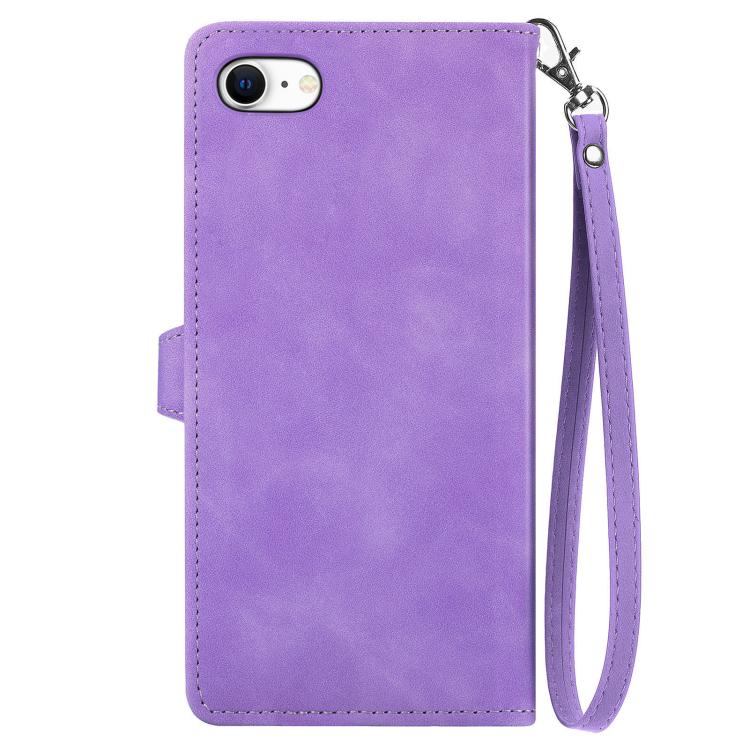 For iPhone 16e Embossed Flower Zipper Leather Phone Case(Purple) - iPhone 16e Cases by PMC TechLife | Online Shopping South Africa | PMC TechLife | Buy Now Pay Later Mobicred