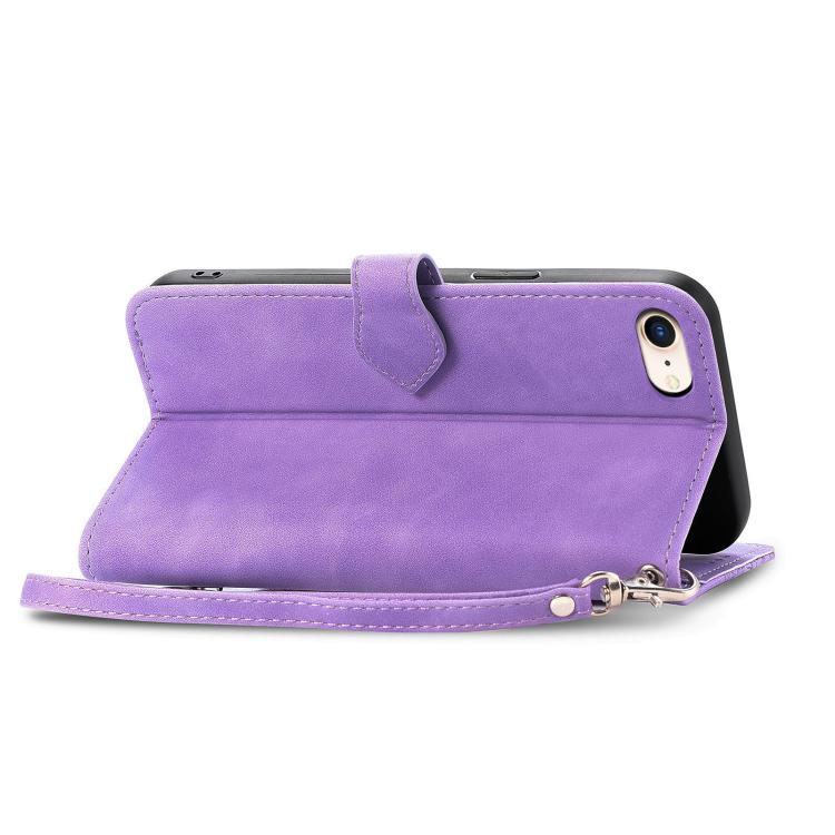 For iPhone 16e Embossed Flower Zipper Leather Phone Case(Purple) - iPhone 16e Cases by PMC TechLife | Online Shopping South Africa | PMC TechLife | Buy Now Pay Later Mobicred