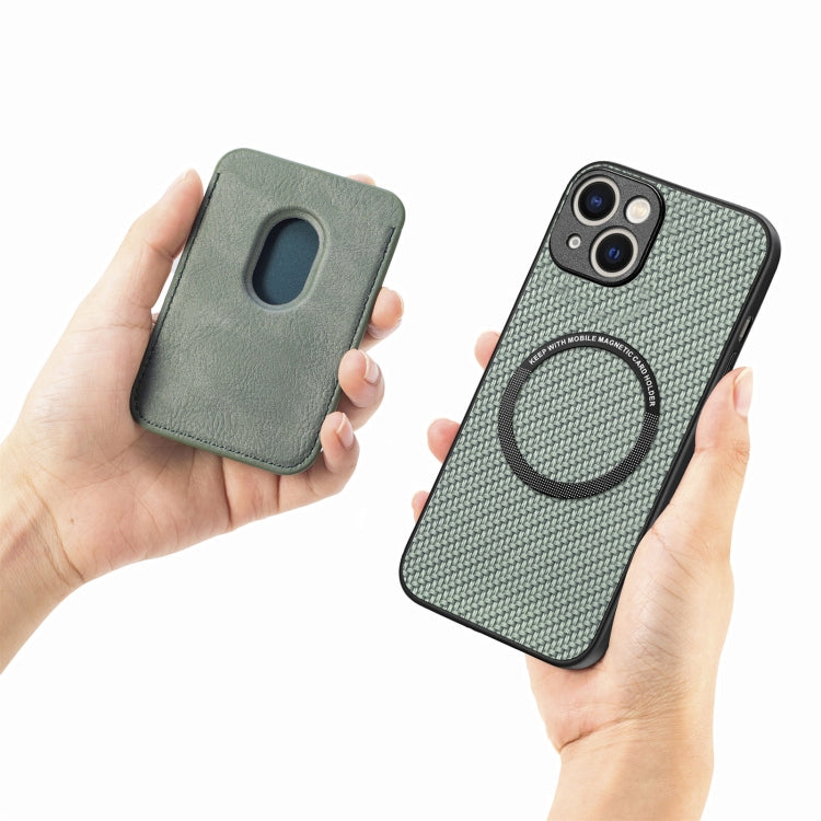 For iPhone 15 Carbon Fiber Leather Card Magsafe Phone Case(Green) - iPhone 15 Cases by PMC TechLife | Online Shopping South Africa | PMC TechLife