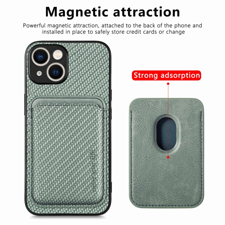 For iPhone 15 Carbon Fiber Leather Card Magsafe Phone Case(Green) - iPhone 15 Cases by PMC TechLife | Online Shopping South Africa | PMC TechLife
