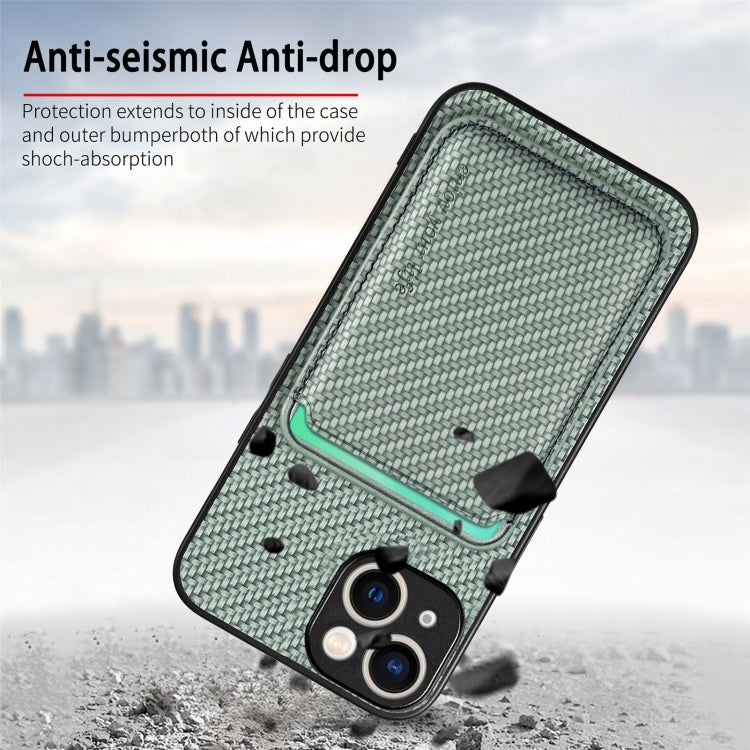 For iPhone 15 Carbon Fiber Leather Card Magsafe Phone Case(Green) - iPhone 15 Cases by PMC TechLife | Online Shopping South Africa | PMC TechLife