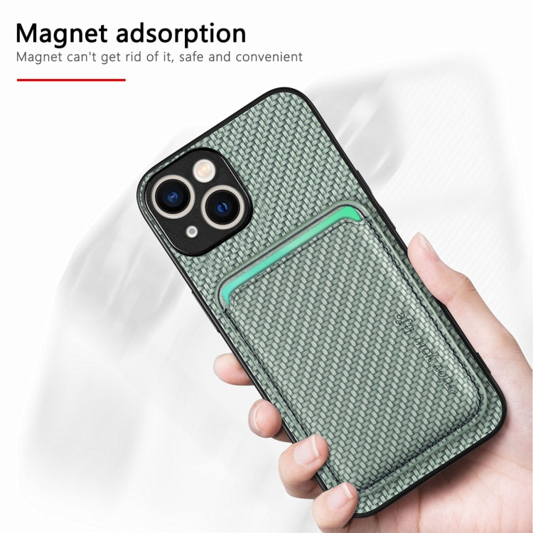 For iPhone 15 Carbon Fiber Leather Card Magsafe Phone Case(Green) - iPhone 15 Cases by PMC TechLife | Online Shopping South Africa | PMC TechLife