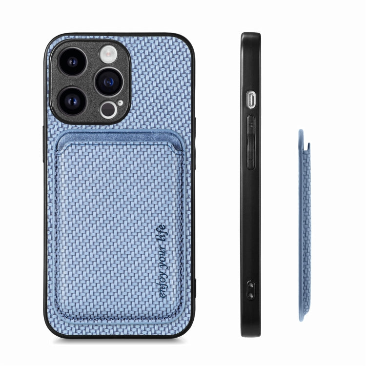 For iPhone 15 Pro Carbon Fiber Leather Card Magsafe Phone Case(Blue) - iPhone 15 Pro Cases by PMC TechLife | Online Shopping South Africa | PMC TechLife
