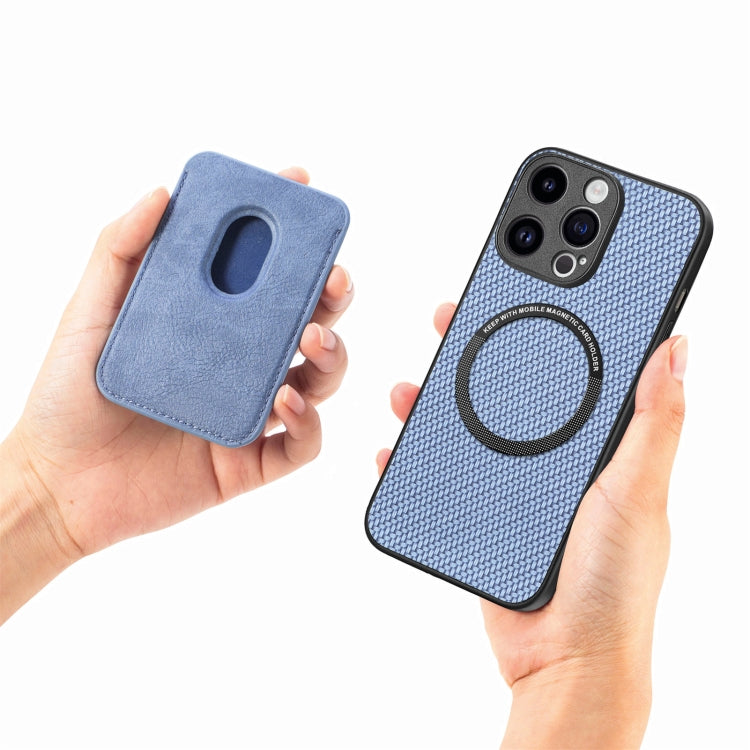 For iPhone 15 Pro Carbon Fiber Leather Card Magsafe Phone Case(Blue) - iPhone 15 Pro Cases by PMC TechLife | Online Shopping South Africa | PMC TechLife