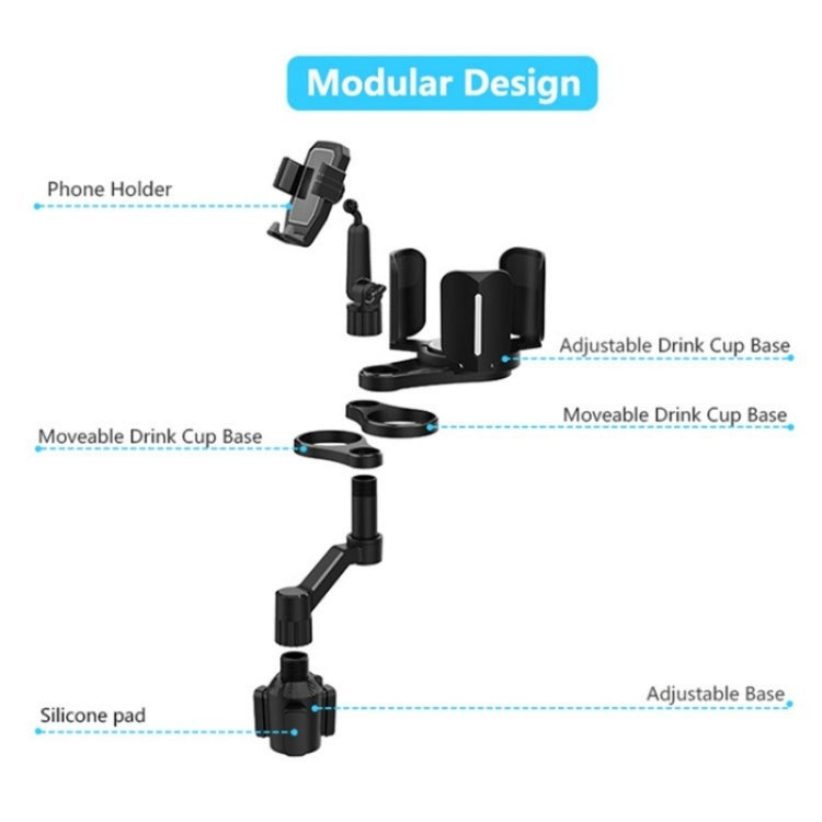 D04 Wth 2 Coffee Cup Car Cup Holder Adjustable Rotating Cell Phone Car Mount Holder(Grey) - Car Drink Holders by PMC TechLife | Online Shopping South Africa | PMC TechLife | Buy Now Pay Later Mobicred