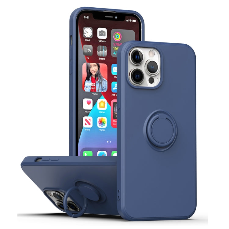 For iPhone 15 Pro Max Ring Kickstand Silicone Phone Case(Dark Blue) - iPhone 15 Pro Max Cases by PMC TechLife | Online Shopping South Africa | PMC TechLife