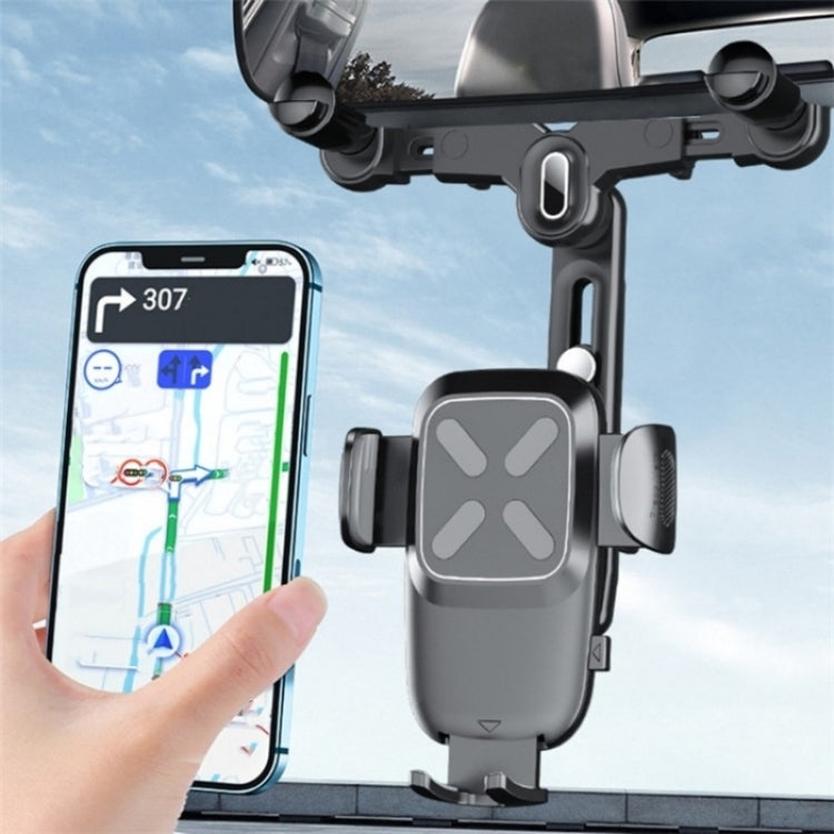 R010 Universal Vehicle Rearview Mirror Phone Holder Multifunctional Retractable Cell Phone Car Mount(Black) - Car Holders by PMC TechLife | Online Shopping South Africa | PMC TechLife | Buy Now Pay Later Mobicred