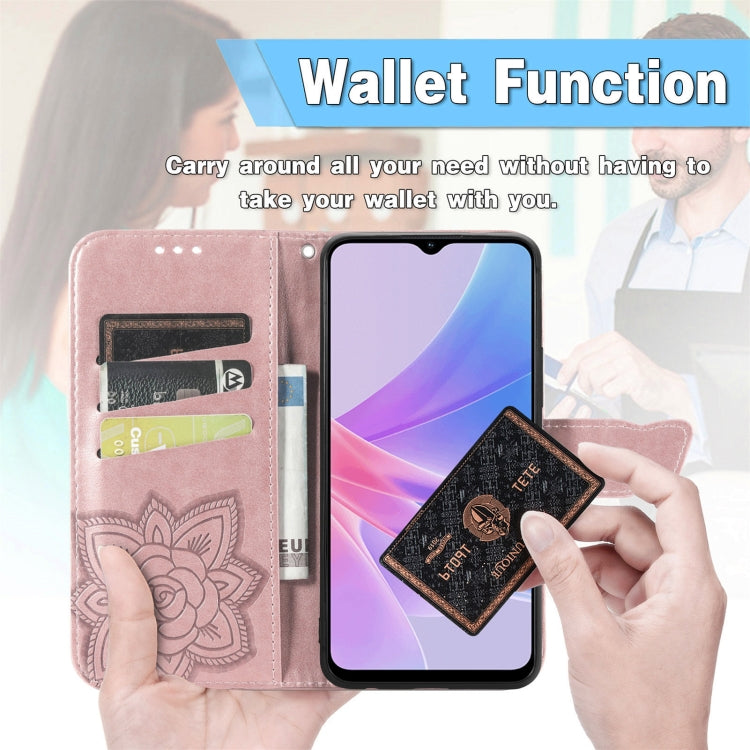 For OPPO A58 4G Butterfly Love Flower Embossed Leather Phone Case(Pink) - OPPO Cases by PMC TechLife | Online Shopping South Africa | PMC TechLife | Buy Now Pay Later Mobicred