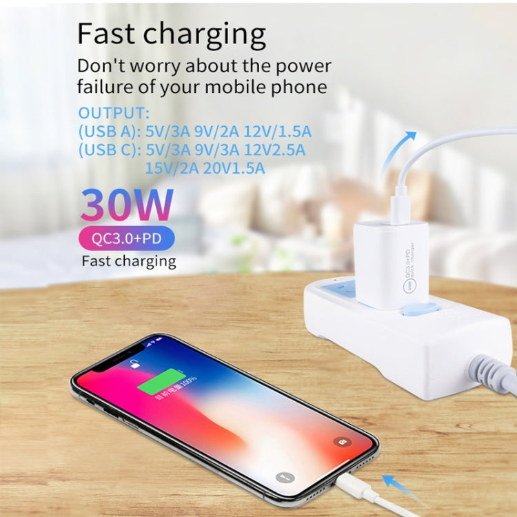PD30W USB-C / Type-C + QC3.0 USB Dual Port Charger for iPhone 15 / iPad Series, AU Plug(White) - USB Charger by PMC Jewellery | Online Shopping South Africa | PMC Jewellery | Buy Now Pay Later Mobicred