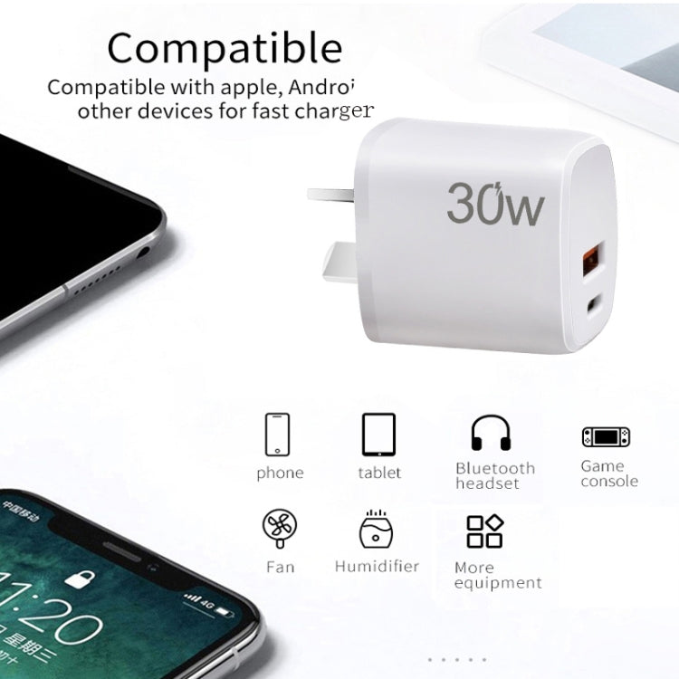 PD30W USB-C / Type-C + QC3.0 USB Charger with 1m Type-C to Type-C Data Cable, AU Plug(White) - USB Charger by PMC TechLife | Online Shopping South Africa | PMC TechLife | Buy Now Pay Later Mobicred