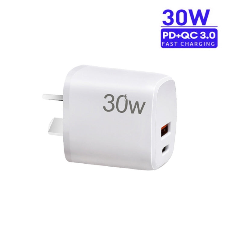 PD30W USB-C / Type-C + QC3.0 USB Charger with 1m USB to 8 Pin Data Cable, AU Plug(White) - free shipping - PMC Jewellery - Order now!