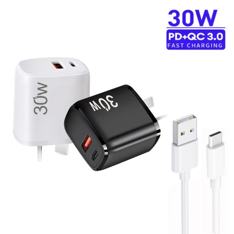 PD30W USB-C / Type-C + QC3.0 USB Charger with 1m USB to Type-C Data Cable, AU Plug(Black) - free shipping - PMC TechLife - Order now!
