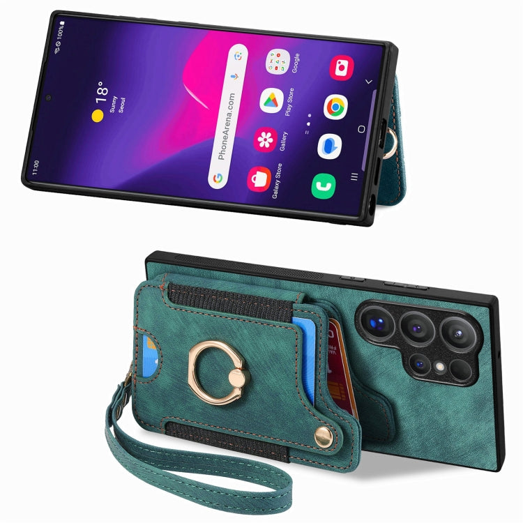 For Samsung Galaxy S25 Ultra 5G Retro Skin-feel Ring Multi-card Wallet Phone Case(Green) - Galaxy S25 Ultra 5G Cases by PMC TechLife | Online Shopping South Africa | PMC TechLife | Buy Now Pay Later Mobicred