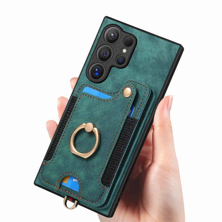 For Samsung Galaxy S25 Ultra 5G Retro Skin-feel Ring Multi-card Wallet Phone Case(Green) - Galaxy S25 Ultra 5G Cases by PMC TechLife | Online Shopping South Africa | PMC TechLife | Buy Now Pay Later Mobicred