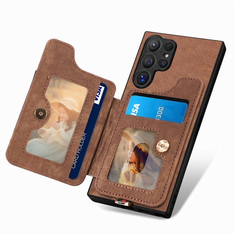 For Samsung Galaxy S25 Ultra 5G Retro Skin-feel Ring Multi-card Wallet Phone Case(Brown) - Galaxy S25 Ultra 5G Cases by PMC TechLife | Online Shopping South Africa | PMC TechLife | Buy Now Pay Later Mobicred