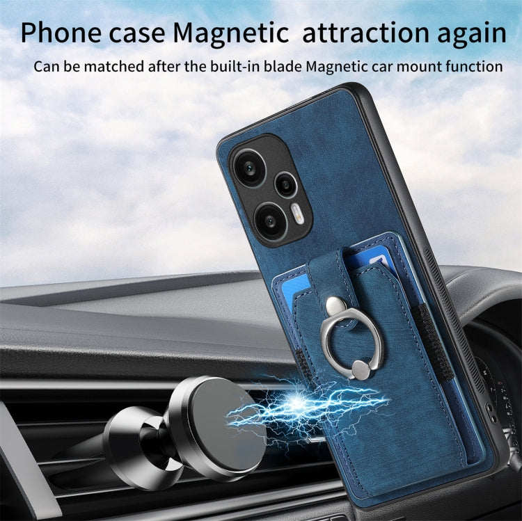For Xiaomi Poco F5 Retro Skin-feel Ring Card Wallet Phone Case(Blue) - Xiaomi Cases by PMC TechLife | Online Shopping South Africa | PMC TechLife