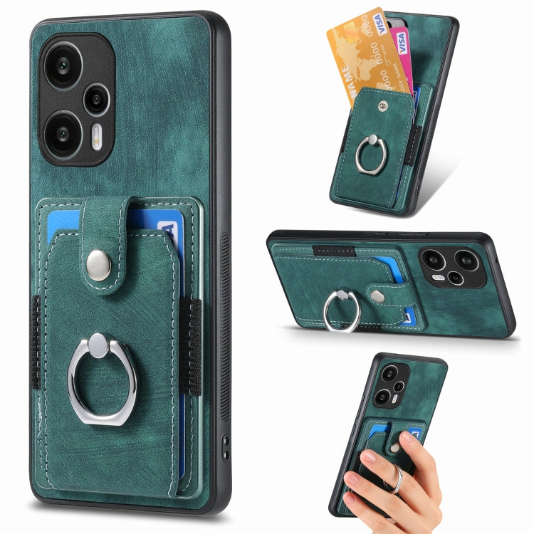 For Xiaomi Poco F5 Retro Skin-feel Ring Card Wallet Phone Case(Green) - free shipping - PMC TechLife - Order now!