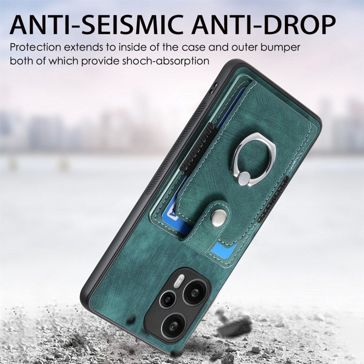 For Xiaomi Poco F5 Retro Skin-feel Ring Card Wallet Phone Case(Green) - free shipping - PMC TechLife - Order now!