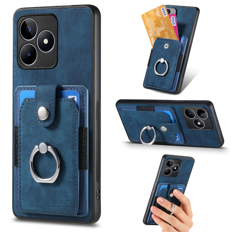 For Realme C53 4G Retro Skin-feel Ring Multi-card Wallet Phone Case(Blue) - Realme Cases by PMC TechLife | Online Shopping South Africa | PMC TechLife | Buy Now Pay Later Mobicred