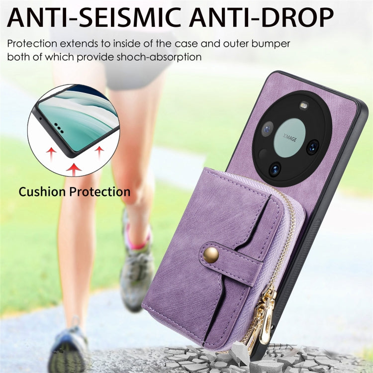 For Huawei Mate 60 Pro Crossbody Multi-function Zipper Wallet Phone Case(Purple) - Huawei Cases by PMC TechLife | Online Shopping South Africa | PMC TechLife | Buy Now Pay Later Mobicred