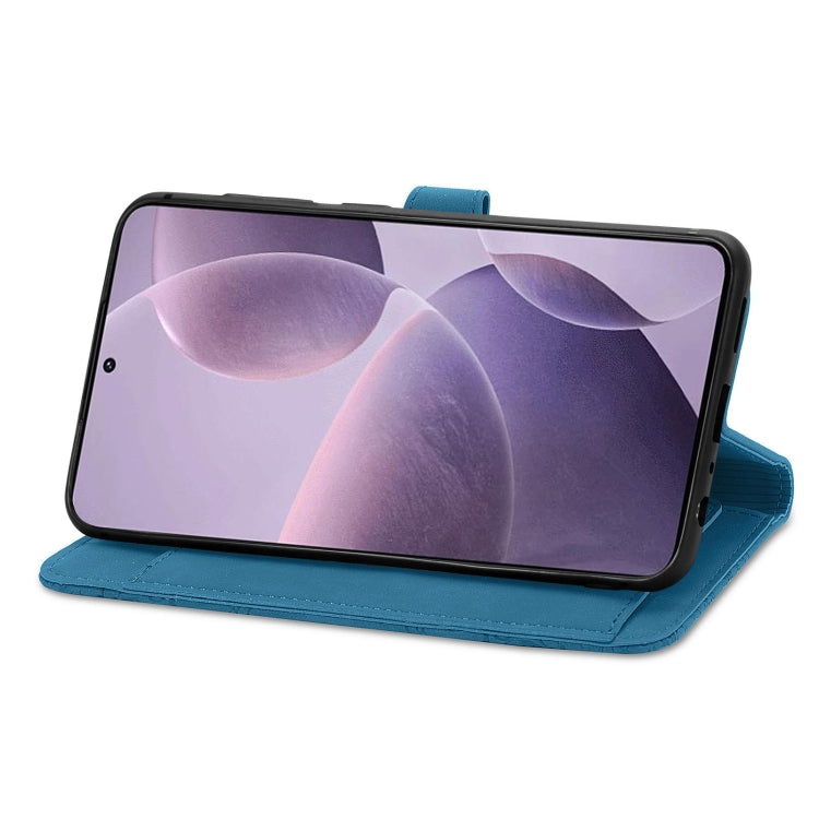 For Xiaomi Redmi K70 Embossed Flower Zipper Leather Phone Case(Blue) - K70 Cases by PMC Jewellery | Online Shopping South Africa | PMC Jewellery | Buy Now Pay Later Mobicred