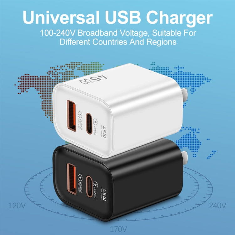 45PQ 45W PD25W + QC3.0 20W USB Super Fast Charger with Type-C to 8 Pin Cable, US Plug(Black) - free shipping - PMC Jewellery - Order now!