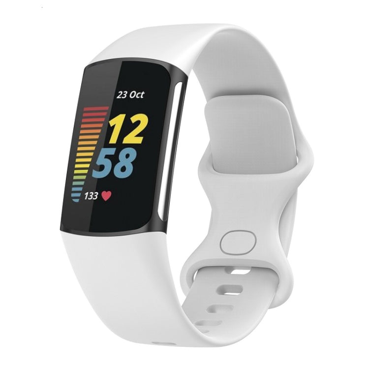 For Fitbit Charge 6 Solid Color Butterfly Buckle Silicone Watch Band, Size:L Size(White) - Watch Bands by PMC TechLife | Online Shopping South Africa | PMC TechLife | Buy Now Pay Later Mobicred