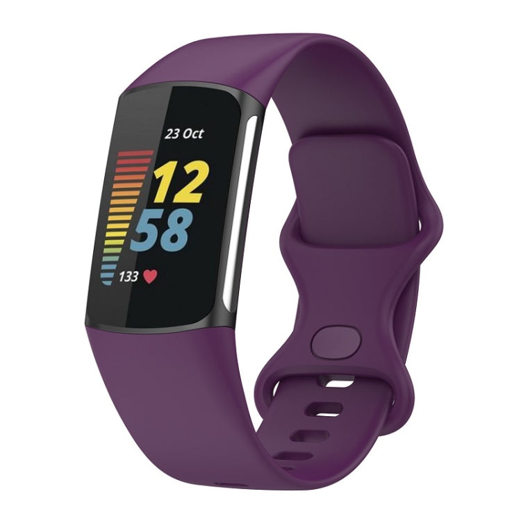 For Fitbit Charge 6 Solid Color Butterfly Buckle Silicone Watch Band, Size:L Size(Dark Purple) - free shipping - PMC TechLife - Order now!