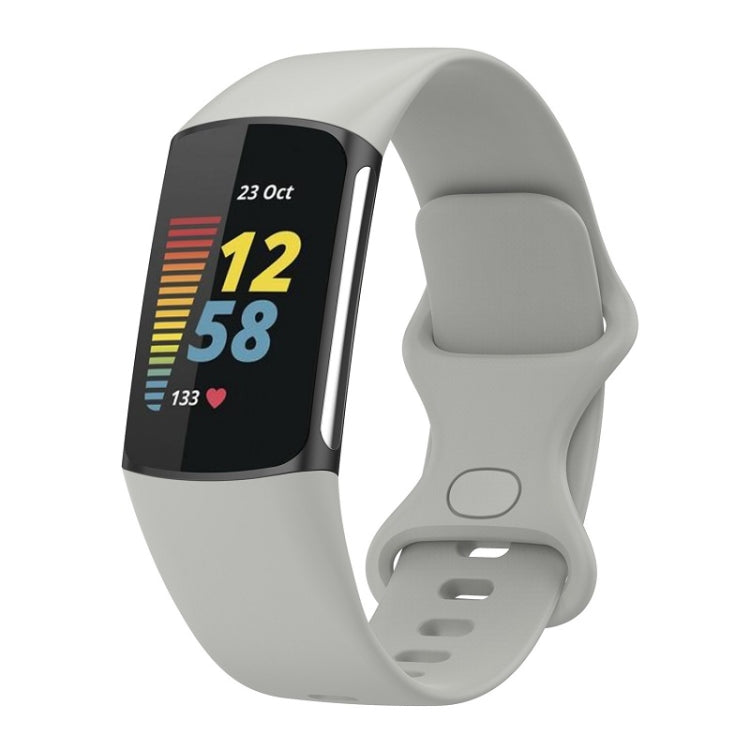 For Fitbit Charge 6 Solid Color Butterfly Buckle Silicone Watch Band, Size:L Size(Gray) - Watch Bands by PMC TechLife | Online Shopping South Africa | PMC TechLife | Buy Now Pay Later Mobicred