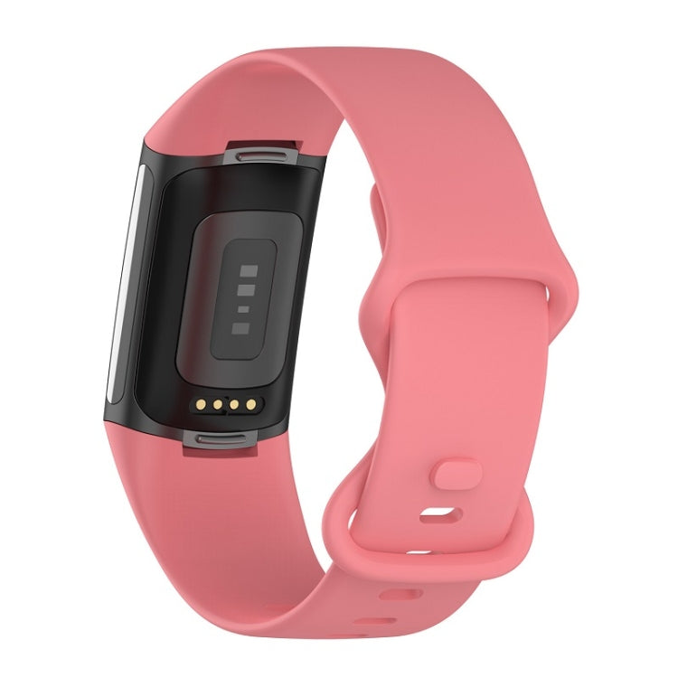 For Fitbit Charge 6 Solid Color Butterfly Buckle Silicone Watch Band, Size:S Size(Pink) - Watch Bands by PMC TechLife | Online Shopping South Africa | PMC TechLife | Buy Now Pay Later Mobicred